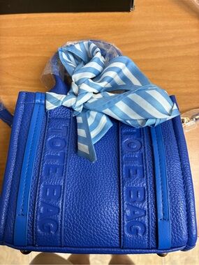 Love Bag Small Tote in Cobalt Blue with Striped Scarf